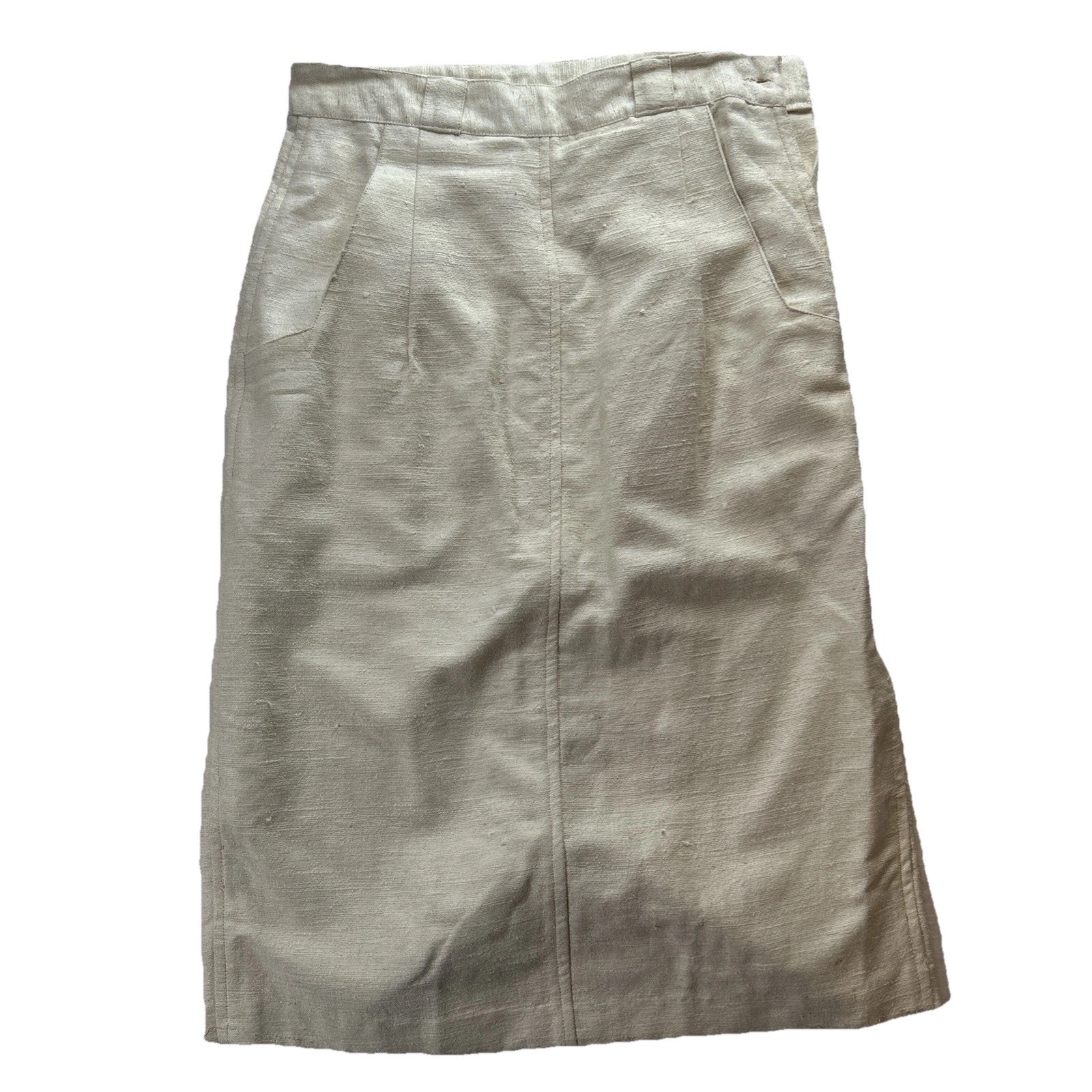 Vtg Royal Silk Size 8 Cream Ivory Textured Midi Skirt 100% Silk Pockets Womens
